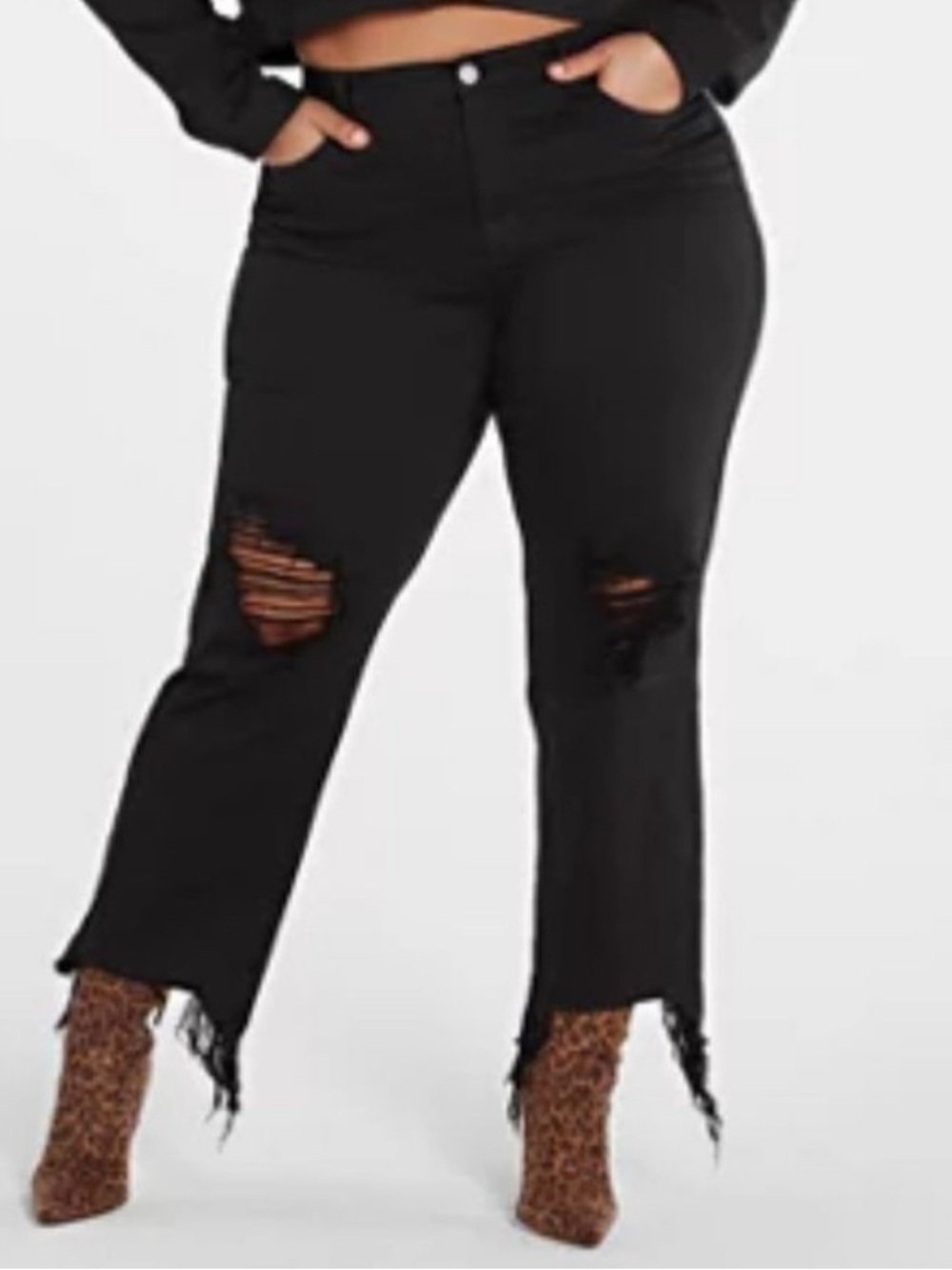 💜#70 BRAND NEW FASHION TO FIGURR Black Distressed High-Rise Jeans